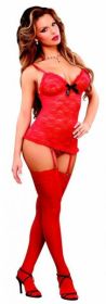 Luv Lace Chemise and G-String Red S/M
